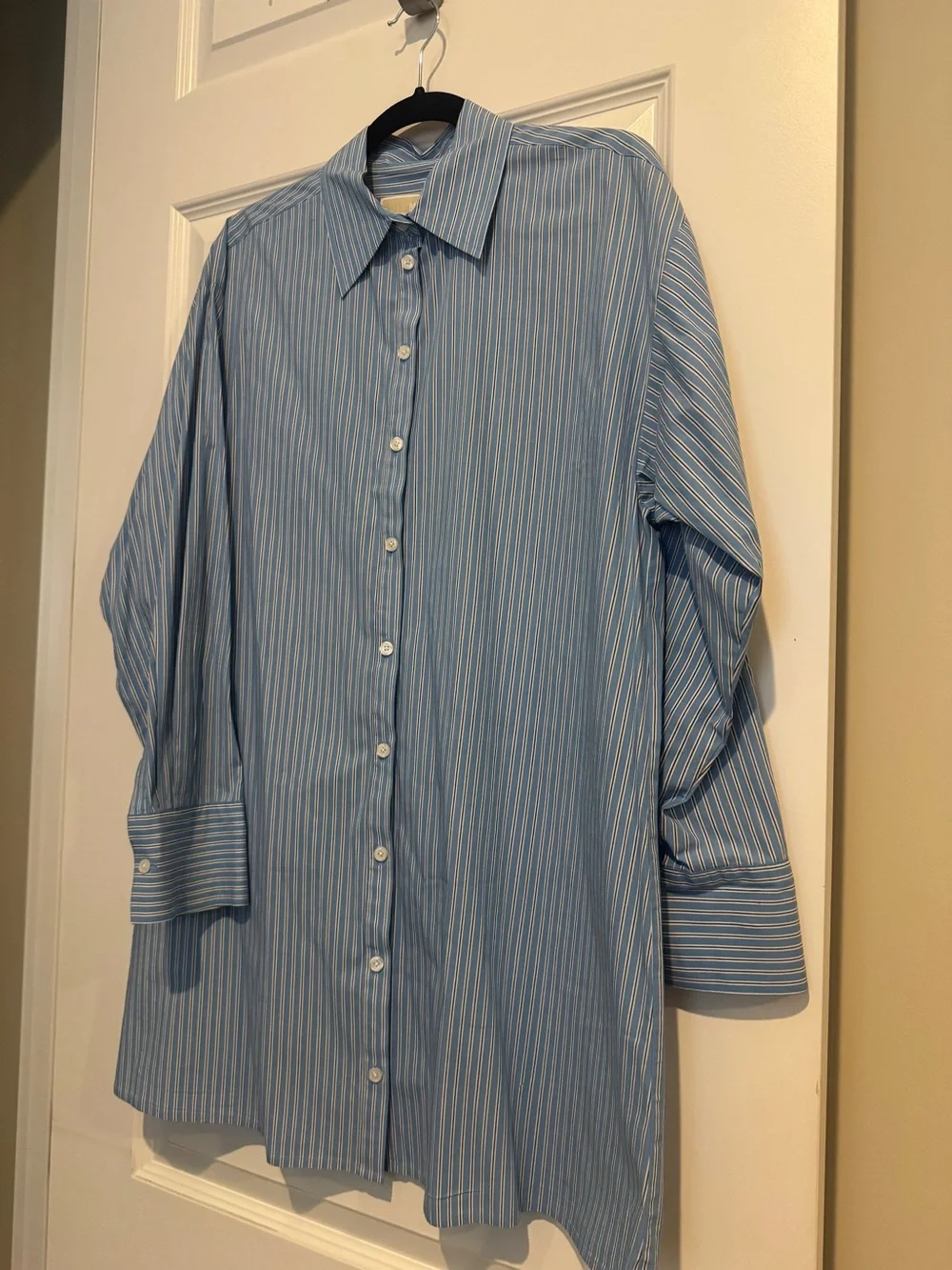 Michael Kors Light Blue Pinstripe Women's Button-Up Shirt Dress